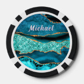 Blue Gold Marble Poker Chips met aangepaste naam (Achterkant)