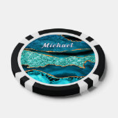 Blue Gold Marble Poker Chips met aangepaste naam (Enkel)