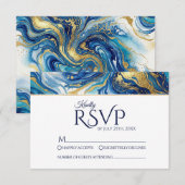Blue Gold Marble RSVP Elegant Wedding Response Kaartje (Voorkant / Achterkant)