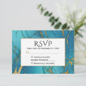 Blue Gold Marble RSVP Wedding Response (Staand voorkant)