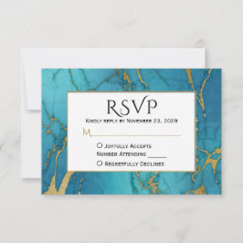 Blue Gold Marble RSVP Wedding Response