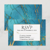 Blue Gold Marble RSVP Wedding Response Kaartje (Voorkant / Achterkant)