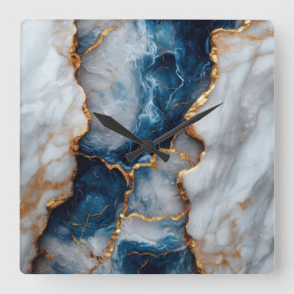 Blue & Gold Marble Square Wall Clock  Vierkante Klok