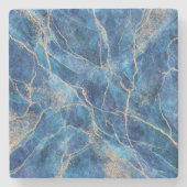 Blue Gold Marble  Stenen Onderzetter (Voorkant)