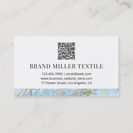 Blue Gold Marble Stone QR Code Visitekaartje (Achterkant)
