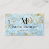 Blue Gold Marble Stone QR Code Visitekaartje (Voorkant)