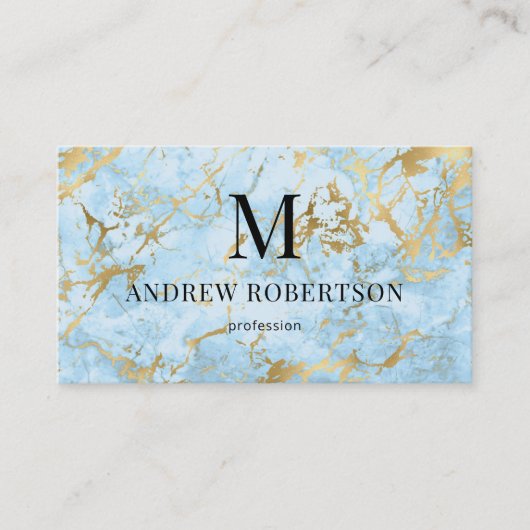 Blue Gold Marble Stone QR Code Visitekaartje (Voorkant)