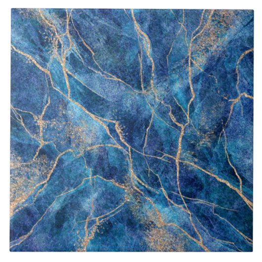 Blue Gold Marble  Tegeltje (Voorkant)