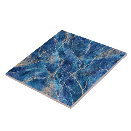 Blue Gold Marble  Tegeltje (Zijkant)