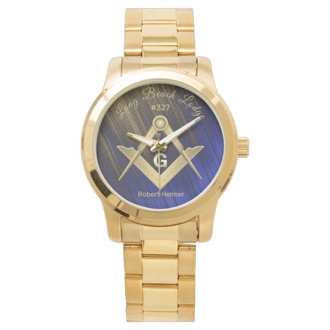 Blue & Gold Masonic Monogrammed Horloge (Voorkant)