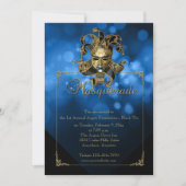 Blue Gold Masquerade Mardi Gras Ball Uitnodiging (Voorkant)