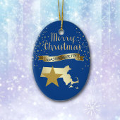 Blue Gold Massachusetts Star Keramisch Ornament
