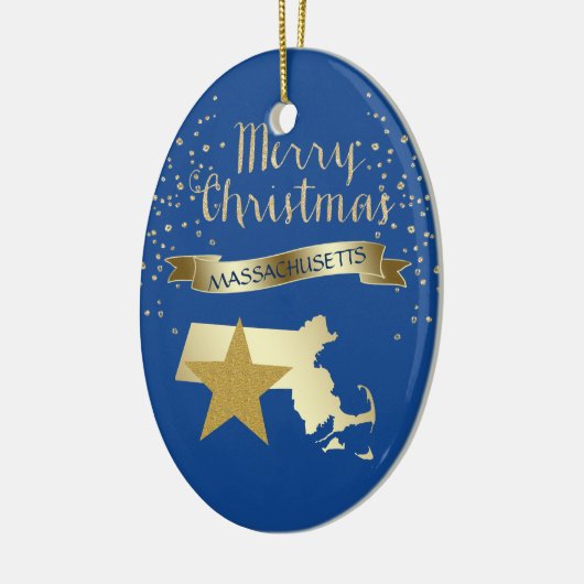 Blue Gold Massachusetts Star Keramisch Ornament (Links)