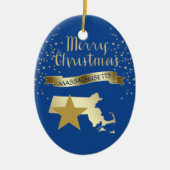 Blue Gold Massachusetts Star Keramisch Ornament (Voorkant)