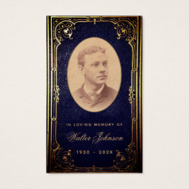 Blue Gold Memorial Funeral Prayer Card Visitekaartje