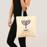 Blue Gold Menorah Tote Bag<br><div class="desc">Afzonderlijk vertegenwoordigen de letters: Menorah: Mem, Nun, Resh, Hey Mem - Chaos Mighty Blood Nun - Continue Heir Son Resh - First Top Beginning Hey - Kijk Breath Exo 25:31 en gij zult een kaars van zuiver goud maken: van geslagen werk moet de kandelaar gemaakt worden: zijn schacht en zijn...</div>