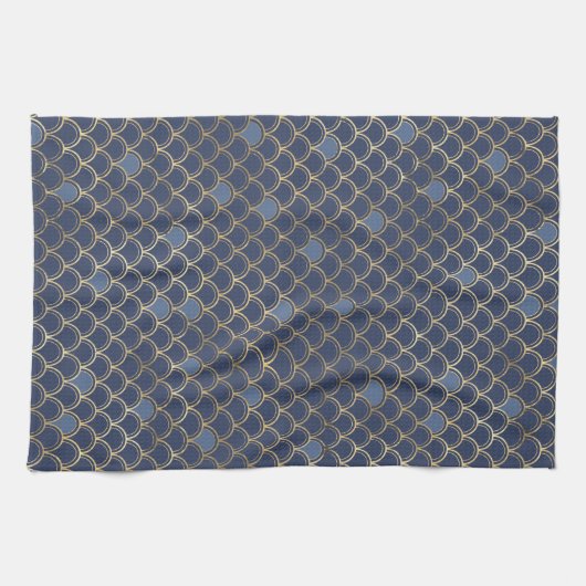 Blue Gold Mermaid Pattern Theedoek (Horizontaal)