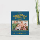 Blue Gold Merry Happy Nieuwjaarsfoto Feestdagen Kaart (Voorkant)