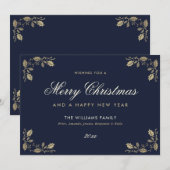 Blue Gold Merry Happy Nieuwjaarskaarten Feestdagenkaart (Voorkant / Achterkant)