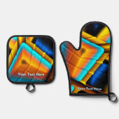 Blue-Gold Metallic Pattern 33 Ovenwant & Pannenlap Set (Voorkant)