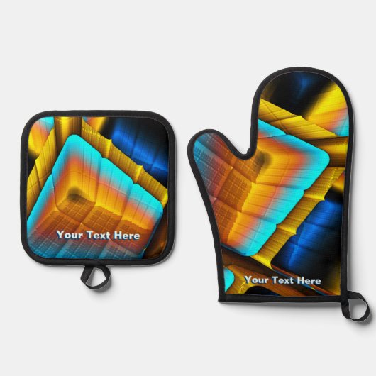 Blue-Gold Metallic Pattern 33 Ovenwant & Pannenlap Set (Voorkant)