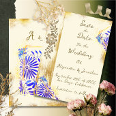 Blue & Gold Mexican Otomi Baroque Elegant Wedding Save The Date