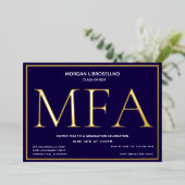 Blue Gold MFA-Afstuderen Folie Uitnodiging (Staand Voorkant)