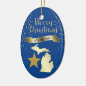 Blue Gold Michigan Star Keramisch Ornament (Links)
