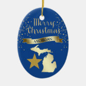 Blue Gold Michigan Star Keramisch Ornament (Voorkant)