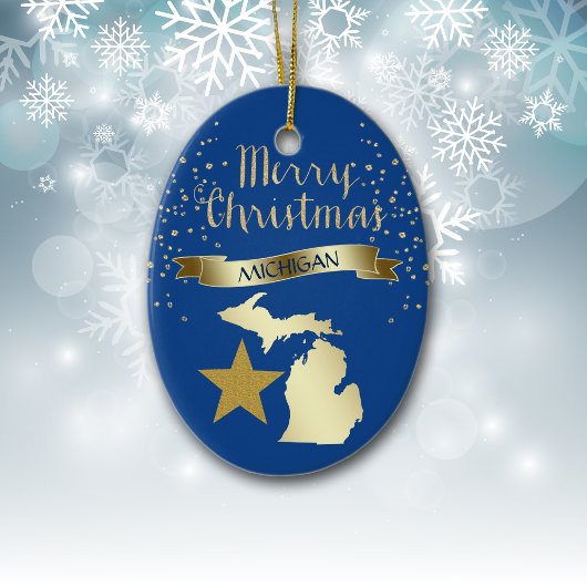 Blue Gold Michigan Star Keramisch Ornament