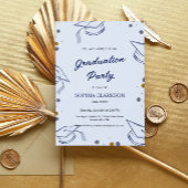 Blue & Gold Minimalistische Afstuderen uitnodiging
