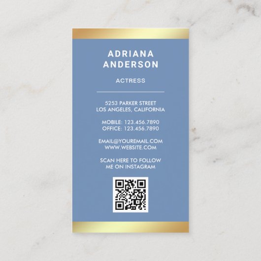 Blue Gold Model Actress QR Code 2 Photo Collage Visitekaartje (Achterkant)