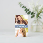 Blue Gold Model Actress QR Code 2 Photo Collage Visitekaartje (Staand voorkant)