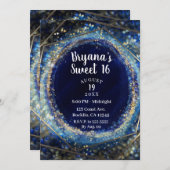 Blue & Gold Modern Abstract Glam Sweet 16 Party Kaart (Voorkant / Achterkant)