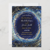 Blue & Gold Modern Abstract Glam Wedding Kaart (Voorkant)