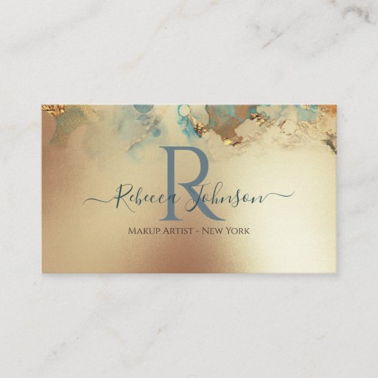 Blue Gold Modern Abstract Visitekaartje (Voorkant)