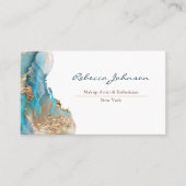 Blue Gold Modern Abstracte Waterverf Visitekaartje (Voorkant)