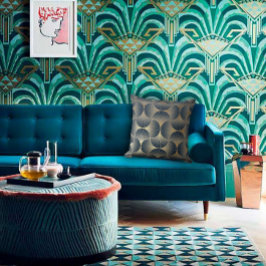 Blue & Gold Modern Alternating Fan Design Kussen