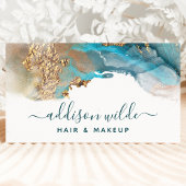 Blue Gold Modern Art Liquid Waterverf Ink QR Code Visitekaartje