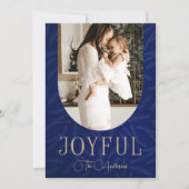 Blue Gold Modern Botanical Arch Joyful Foto Feestdagenkaart (Voorkant)