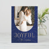 Blue Gold Modern Botanical Arch Joyful Foto Feestdagenkaart (Staand voorkant)