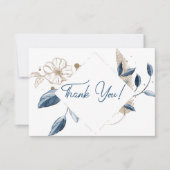 Blue Gold Modern Floral Bedankkaart (Voorkant)