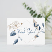 Blue Gold Modern Floral Bedankkaart (Staand voorkant)