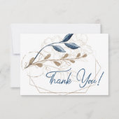 Blue Gold Modern Floral Bedankkaart (Voorkant)