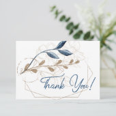 Blue Gold Modern Floral Bedankkaart (Staand voorkant)