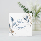 Blue Gold Modern Floral Elegant Glitter Verloving (Staand voorkant)