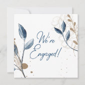 Blue Gold Modern Floral Elegant Glitter Verloving (Voorkant)