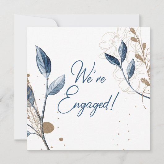 Blue Gold Modern Floral Elegant Glitter Verloving (Voorkant)