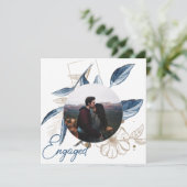 Blue Gold Modern Floral Elegant Glitter Verloving (Staand voorkant)