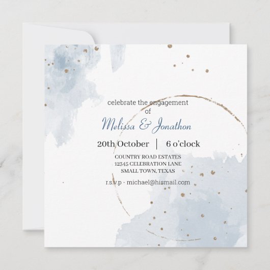 Blue Gold Modern Floral Elegant Glitter Verloving (Achterkant)